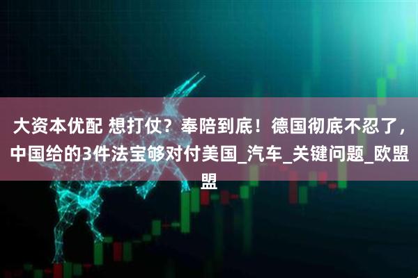 大资本优配 想打仗？奉陪到底！德国彻底不忍了，中国给的3件法宝够对付美国_汽车_关键问题_欧盟